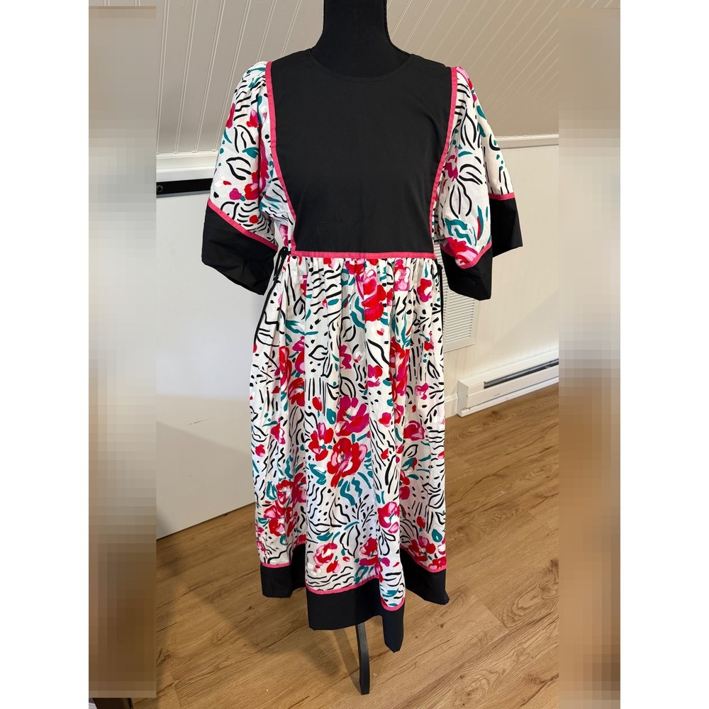VTG 70s Muu Muu Honolulu Floral Midi Dress Large Black Pink Hawaii Resort Cotton
